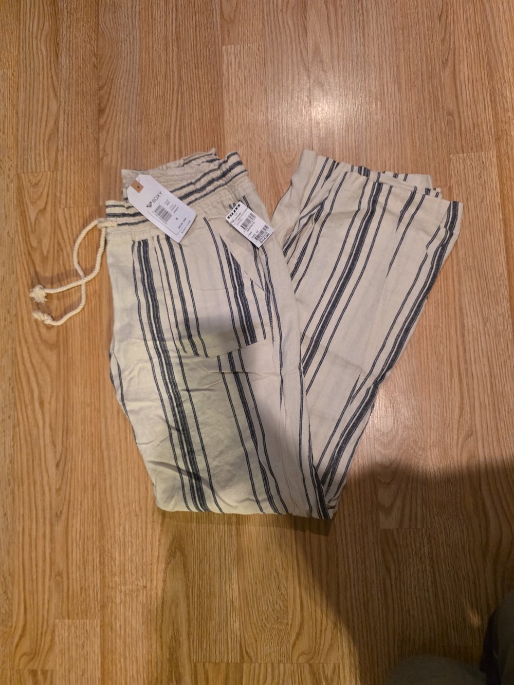 Roxy Cream and Navy Striped Linen Beach Pants